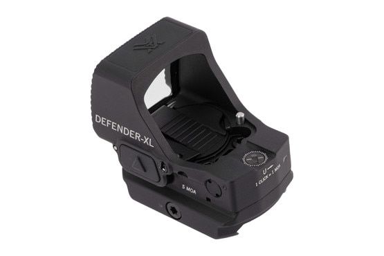Vortex Optics 5 MOA Defender-XL Red Dot Sight has a matte black anodized finish